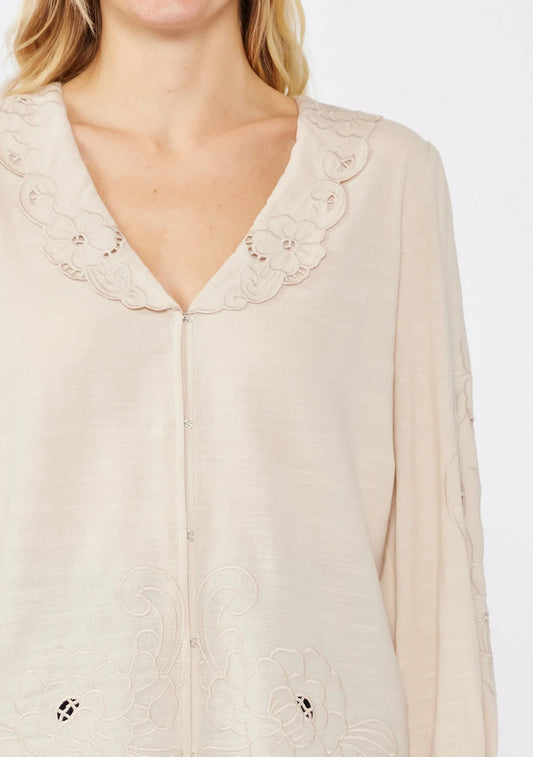 Lucy Long Sleeve  Embroidered Floral Cutout Top
