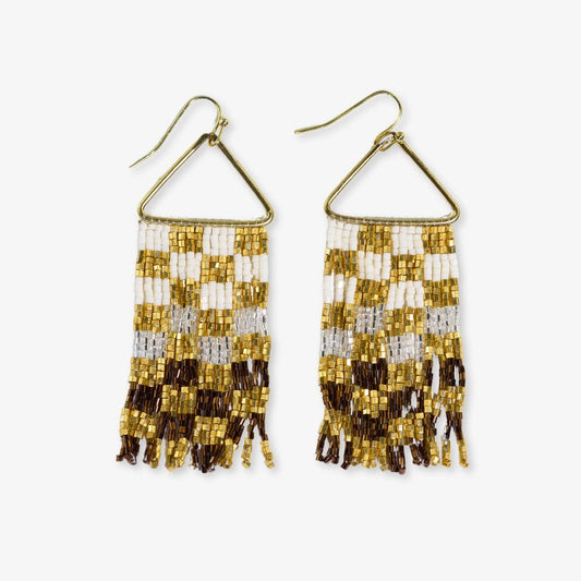 Paige Ombre Checked Beaded Fringe Earrings Mixed Metallic