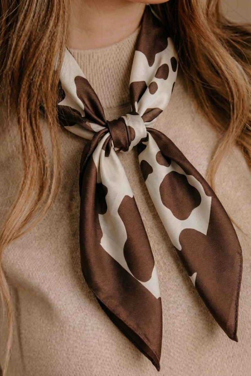 Dark Brown Cow Print Square Bandana Scarf