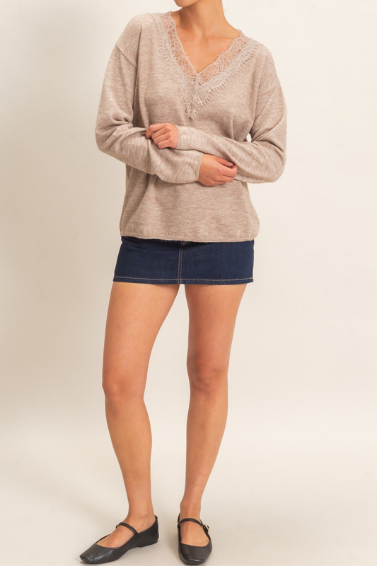 Juliette Lace Trim V-neck Sweater