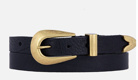 Adrie | Skinny Leather Belt with Horseshoe Buckle and Tip
